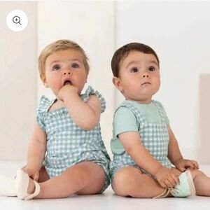 NWT Green And White Gingham Girl's Romper ~6-9M